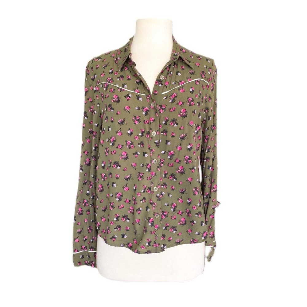 Wild Fable Green Western Style Button Up Floral To